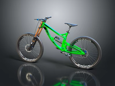 High Performance Green Mountain Bike With Full Suspension And Schwalbe Tires 3d model