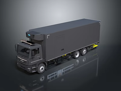 Black Commercial Cargo Truck With Enclosed Trailer And Modern Cab Design 3d model