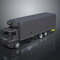 Black Commercial Cargo Truck With Enclosed Trailer And Modern Cab Design