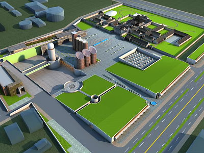 Ancient Architecture Complex Featuring Traditional Courtyard Layout And Green Roofs 3d model