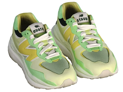 STAUD QUADZ Green And Yellow Mesh Sneakers With Thick Sole And Sporty Design 3d model