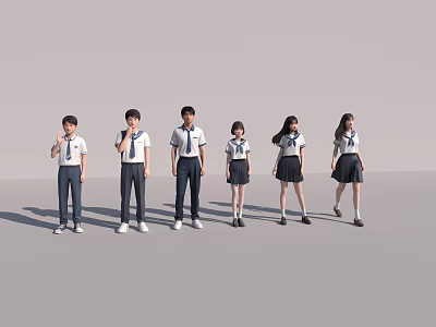 Group of Students in School Uniforms Standing Together with Casual Poses 3d model