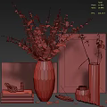 Stylish Decorative Ornament Combination With Glass Vase Green Plants Framed Art And Marble Surface