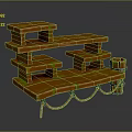 Rustic Wooden Multi Tiered Storage Shelf With Green Accents And Rope Decorations