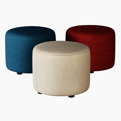 Modern Fabric Round Ottomans in Blue Beige and Red Colors for Living Room Decor 3d model