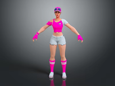 Game Movie Character with Pink Visor Crop Top Gray Shorts Pink Gloves and Striped Socks 3d model