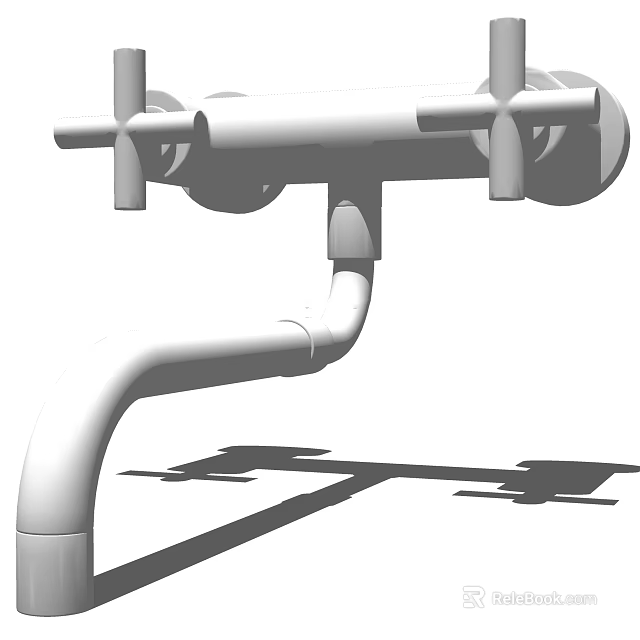 Modern Water Faucet With Double Cross Handles And Curved Spout Design 3d model 
