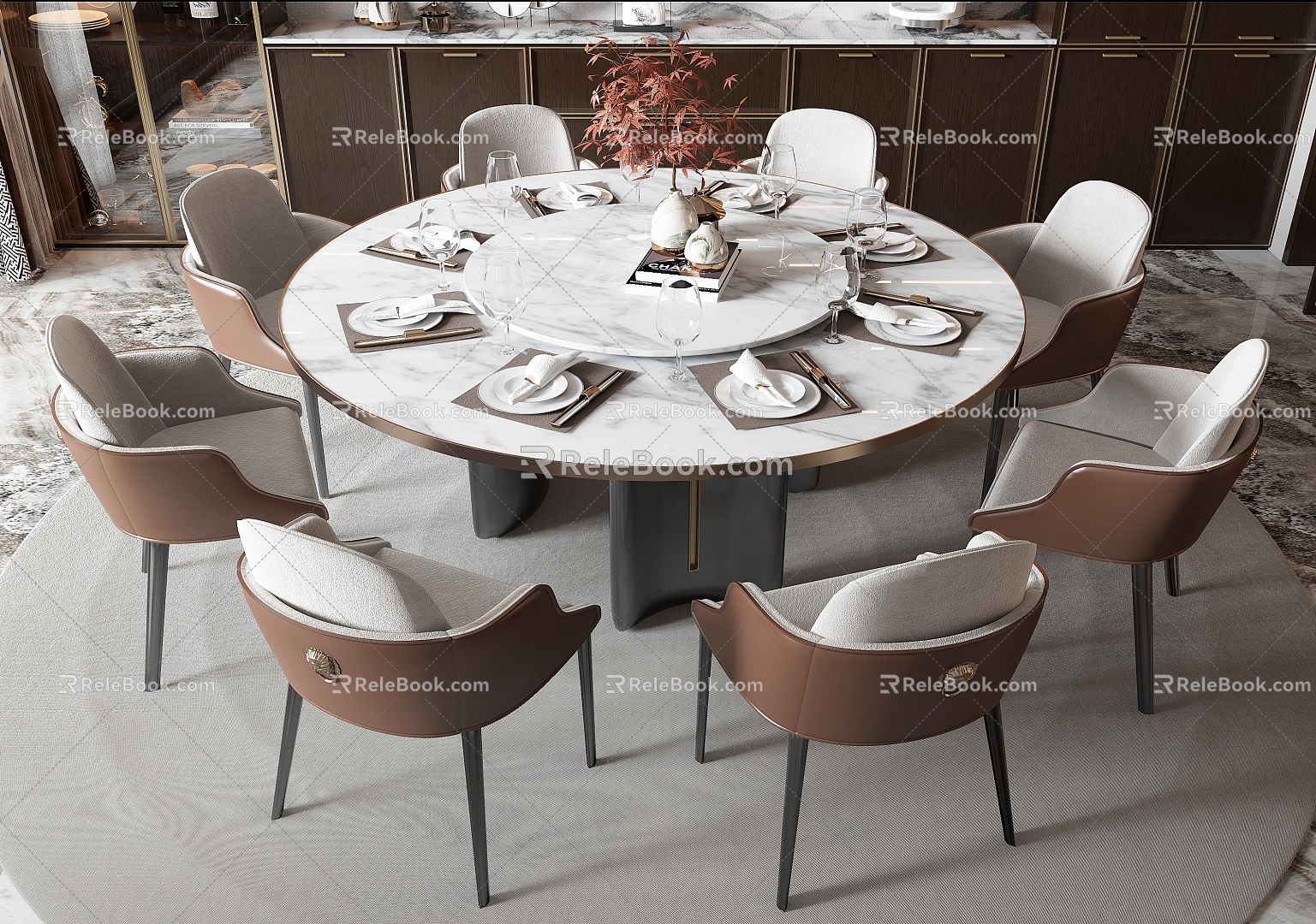 New Chinese Dining Table and Chair Round Dining Table Dining Chair Single Chair Wine Cabinet model