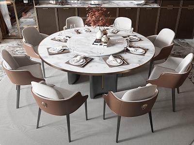 New Chinese Dining Table and Chair Round Dining Table Dining Chair Single Chair Wine Cabinet model