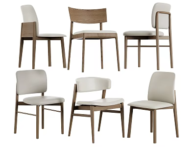 Modern Wooden Dining Chairs With Light Upholstered Seats And Varied Backrest Designs 3d model