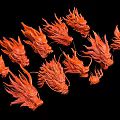 Detailed Red Dragon Head Models In Various Poses On Black Background 3d model