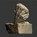 Stone Sculpture Artwork with Hand Holding Rock Placed on Square Base