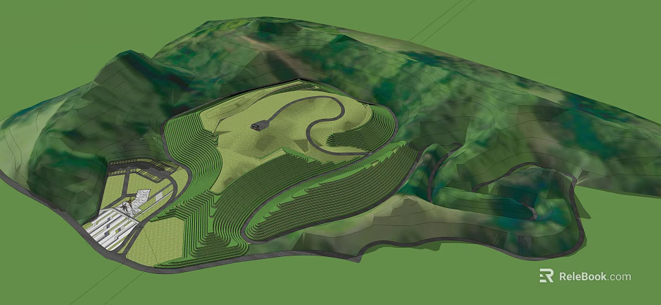Garden Landscape Design In Mountainous Terrain With Winding Paths And Terraced Layout 3d model 