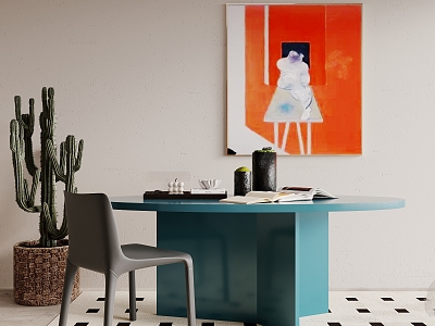 Modern Peacock Blue Desk 3d model