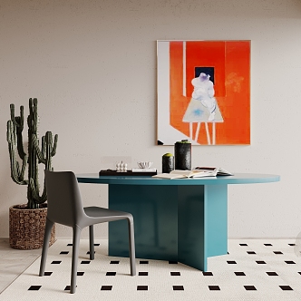 Modern Peacock Blue Desk 3d model