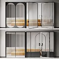 Contemporary Glass Partitions With Striped Patterns And Arched Frames In Interior Design 3d model