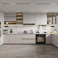 Modern Kitchen Interior With White Cabinets Marble Countertops And Built In Appliances