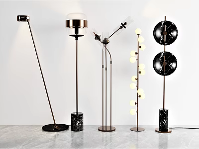 Various Modern Floor Lamps With Different Designs Metal Stands Marble Bases And Glass Ball Lights 3d model