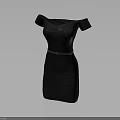 Elegant Black Off Shoulder Fitted Dress With Slim Belt Design