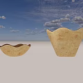 Ceramic Vessels With Scalloped Edges Beige Textured Surface And Dark Brown Interior