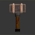 Vintage Hammer With Leather Wrapped Head And Metal Straps Wooden Handle With Grain Metal Base