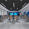 School Smart Classroom Interior Featuring Multimedia Computers Large Screens Student Desks And Chairs 3d model