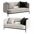 Modern Two Seater Sofa With Beige Upholstery And Black Decorative Accent Pillows