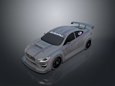Bugatti Racing Car With Gray Body Blue Red Stripes Rear Wing And Sporty Design 3d model