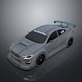 Bugatti Racing Car With Gray Body Blue Red Stripes Rear Wing And Sporty Design