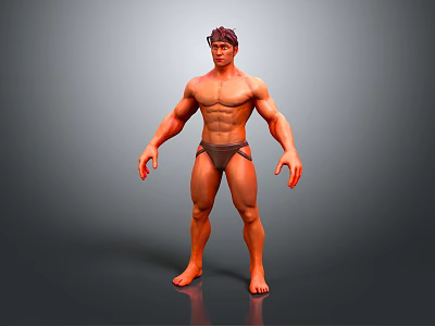 Muscular Male Character 3D Model With Standing Pose Muscular Physique And Gray Gradient Background 3d model
