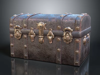 Vintage Leather Trunk With Brass Latches Rivets And Retro Texture 3d model