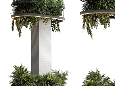 Decorative Pillar With Top Green Plant Ledge And Surrounding Lighting Base Greenery Design 3d model