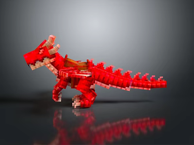 Red Dinosaur Model Constructed From Building Blocks With Detailed Scaly Structure 3d model