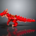 Red Dinosaur Model Constructed From Building Blocks With Detailed Scaly Structure 3d model