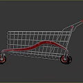 Sturdy Metal Shopping Cart With Red Handle Wire Frame And Rolling Wheels