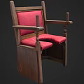 Antique Wooden Chair With Red Cushioned Seat Hole And Armrest Posts Design