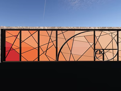 Colorful Stained Glass Feature Wall With Geometric Patterns Against Blue Sky 3d model