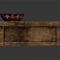 Carved Sculptural Red Bowls And Green Openwork Plates Displayed On Wooden Box