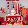 Chinese New Year Dragon Year 2024 Art Installation With Red Decorations Lanterns And Traditional Couplets