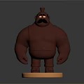 Red Muscular 3D Game And Movie Character With Mustache On Orange Base