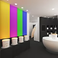 Colorful Paint Store Interior With Vibrant Walls Paint Buckets Display Shelves And White Counter