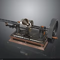 Vintage Electrical Device With Metal Structure Wheel Brass Tube And Wooden Base