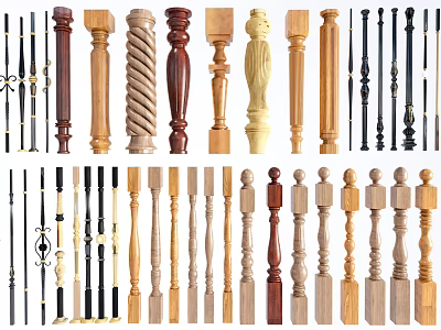 Assorted Decorative Balusters Featuring Wooden And Metal Materials With Diverse Design Styles 3d model