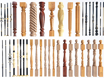 European Style Balustrade Solid Wood Stair Post Balustrade Guardrail Post Handrail 3d model