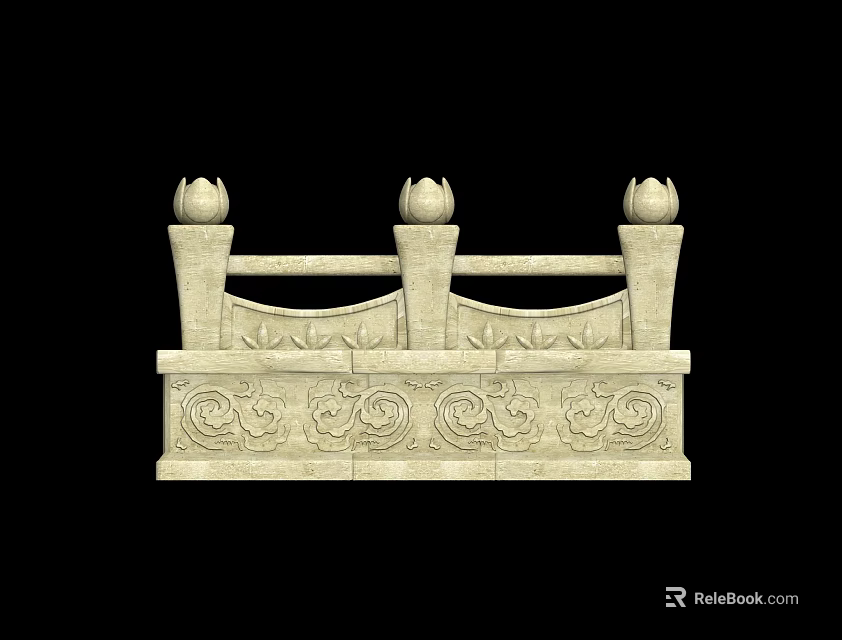 Traditional Stone Balustrade Design With Carved Patterns Horizontal Rails And Lotus Finials 3d model 
