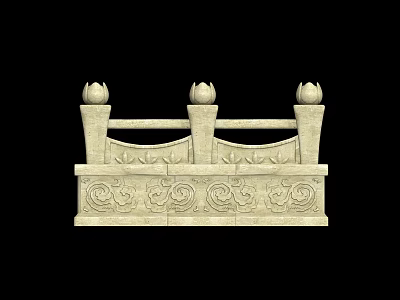 Traditional Stone Balustrade Design With Carved Patterns Horizontal Rails And Lotus Finials 3d model