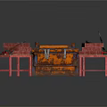 Rusty Industrial Conveyor Belt Equipment With Long Black Belt And Orange Red Structures