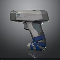 Handheld Scanner With Blue And White Body And Blue Tape Wrapped Handle