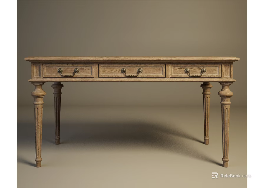Classic Wooden Entryway Console Table With Three Drawers And Column Legs 3d model 