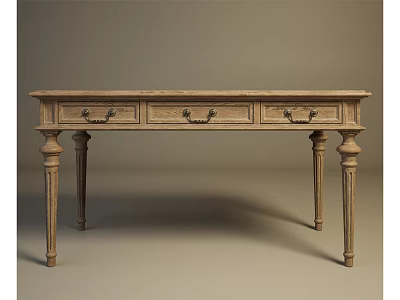 Classic Wooden Entryway Console Table With Three Drawers And Column Legs 3d model